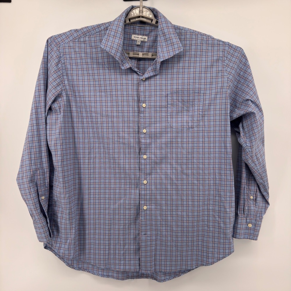 Peter Millar XXL Blue Plaid Button Up Long Sleeve Shirt Menswear